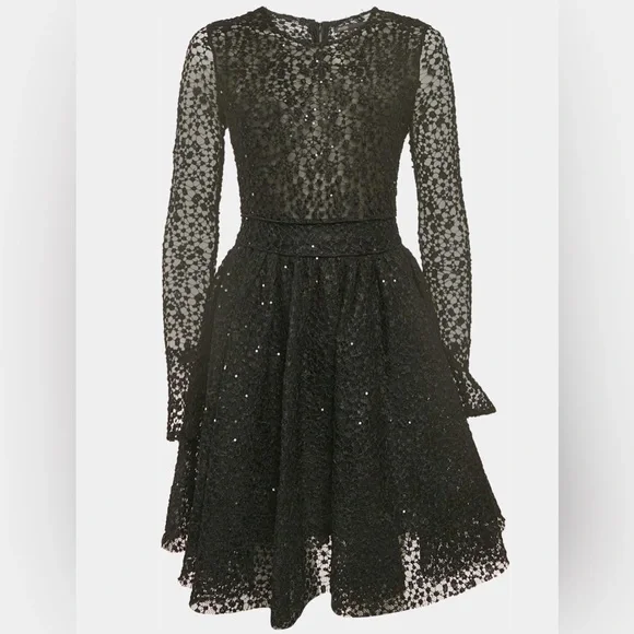 NWT Maje Black Sequin Lace Round Neck Rapido Skater Dress Size 3 (Medium/Large) - Picture 2 of 6